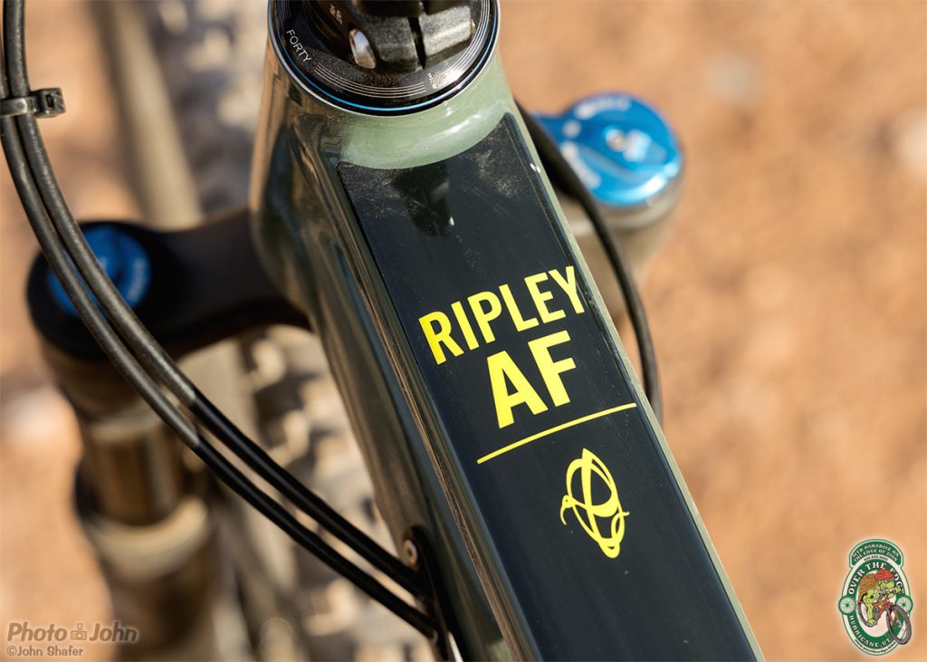 A detail photo of the Ibis Ripley AF mountain bike. 