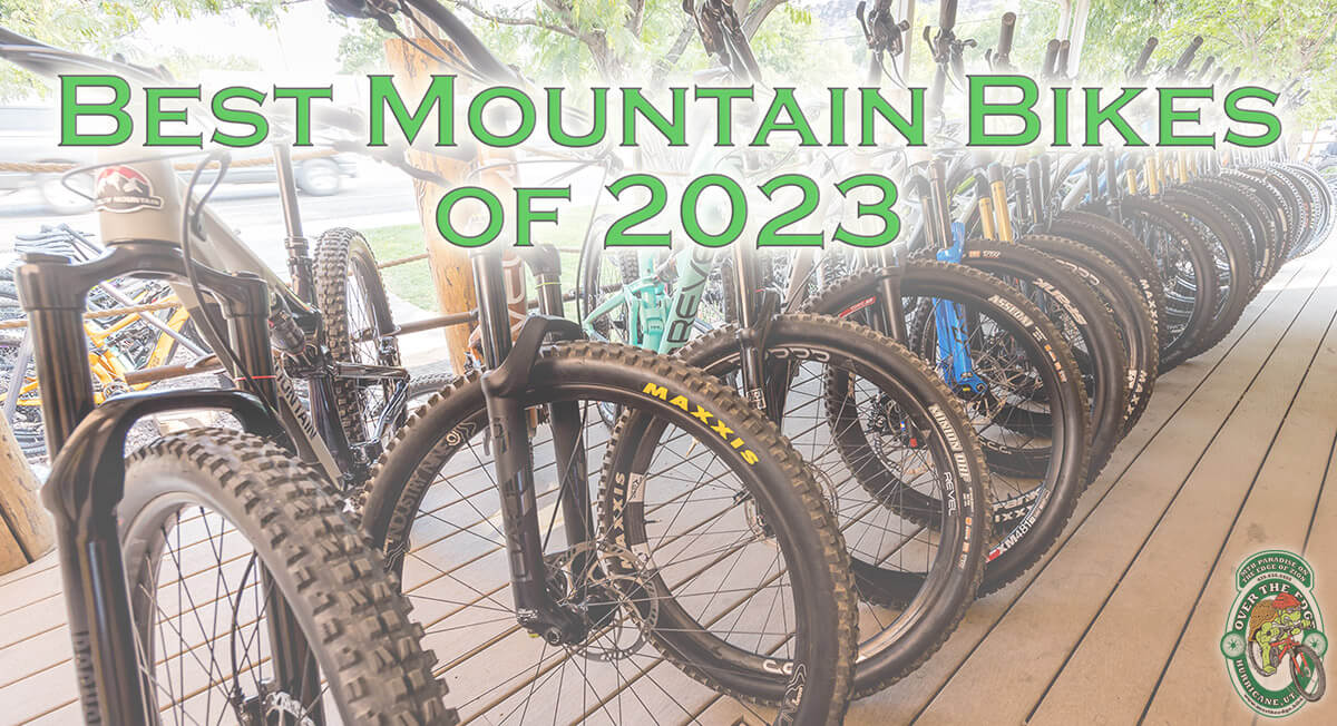 A row of mountain bikes with the text, "Best Mountain Bikes of 2023," floating on top.